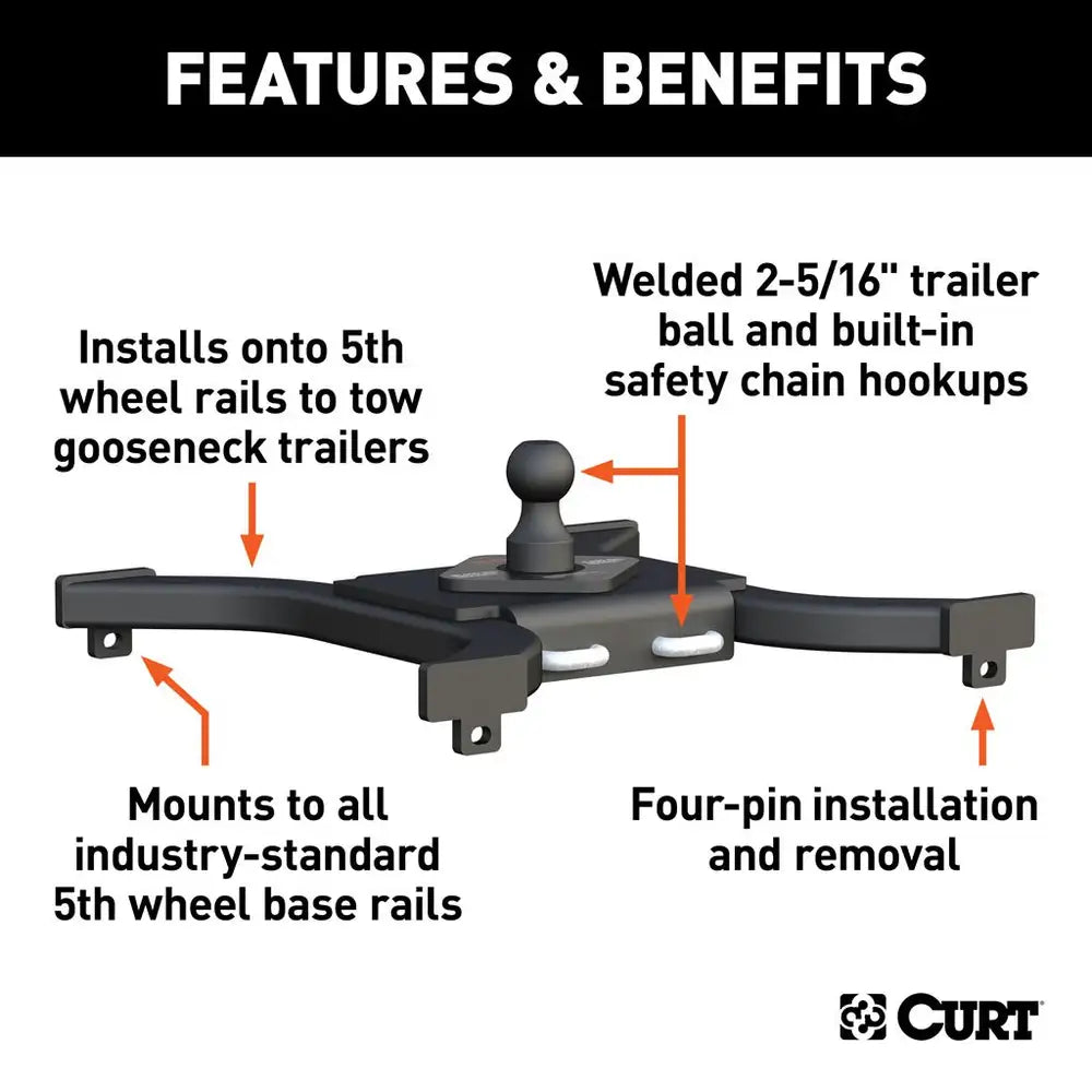 Hitch, Spyder 5Th Wheel Rail Gooseneck Hitch With 2-5/16" Ball, 25K #16085
