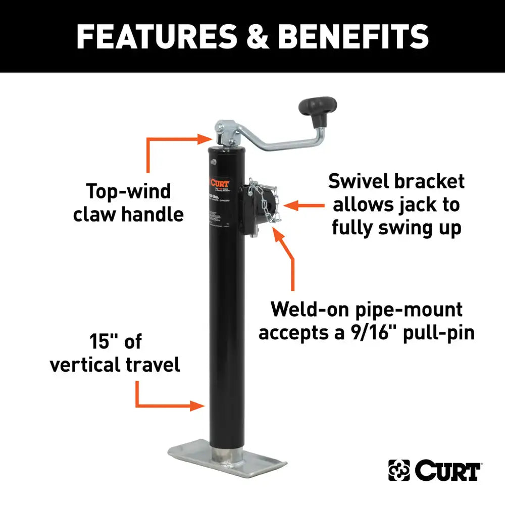 PIPE-MOUNT SWIVEL JACK WITH TOP HANDLE (5,000 LBS, 15" TRAVEL) #28356