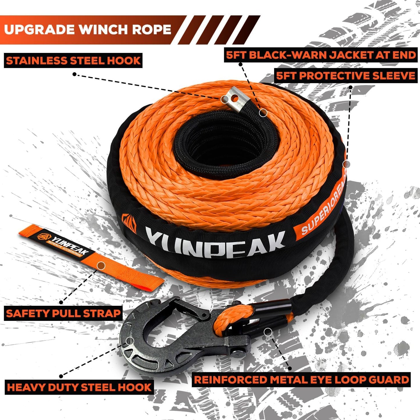 Synthetic Winch Rope Kit, 3/8" x92 ft 27000LBS Winch Cable Replace Kit