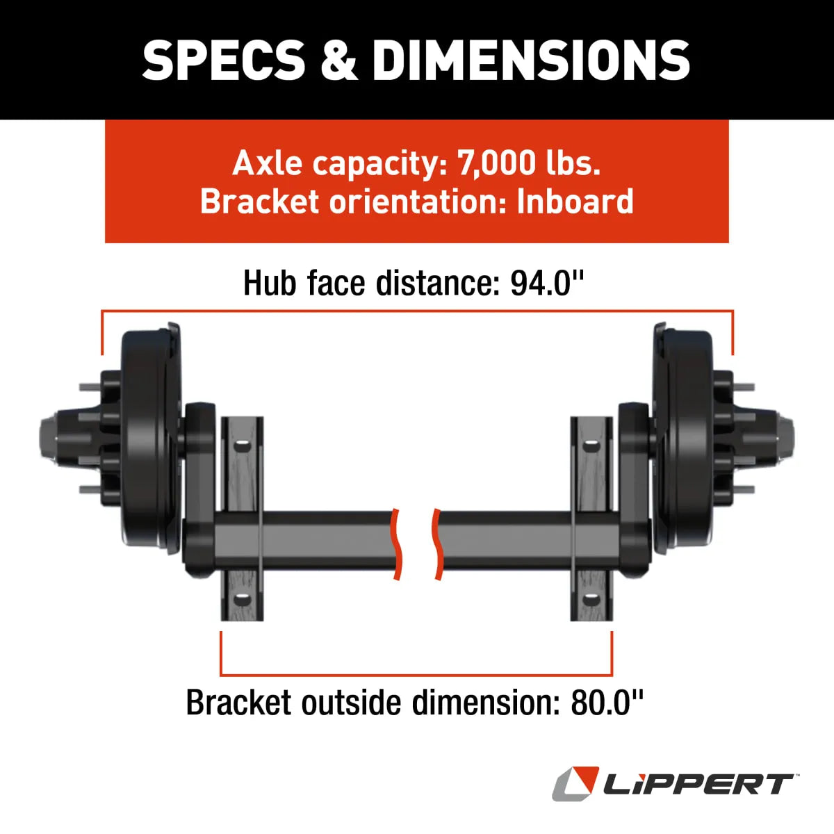Axle - 7000 lb 94 + 80 Electric Torsion 22.5° Down