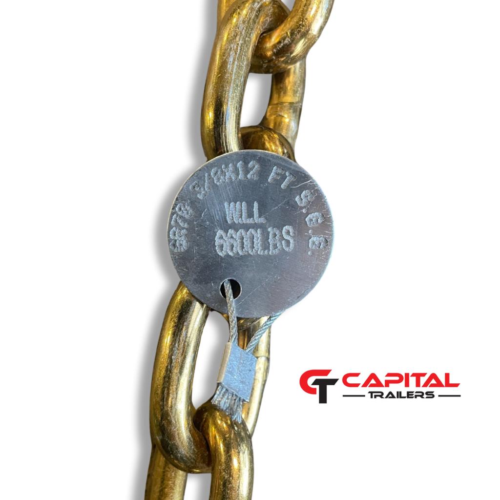 Chain, Tie Down GR70 3/8X12ft W/Grab Hooks