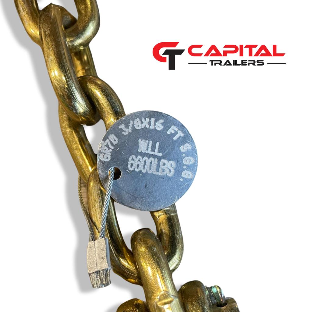 Chain, Tie Down GR70 3/8X16ft W/Grab Hooks