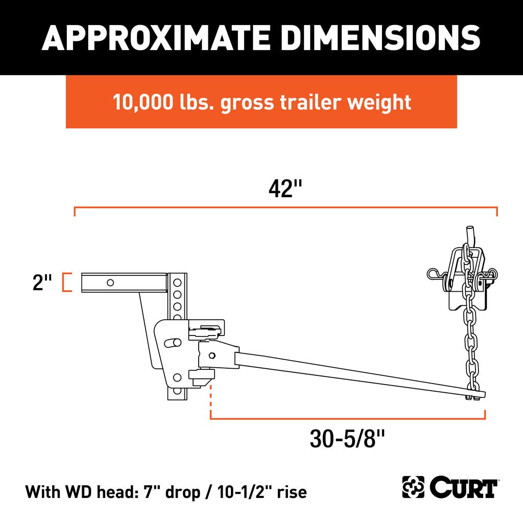 Deep Drop Trunnion Bar Weight Distribution Hitch (8K - 10K LBS, 30-5/8" BARS) #17352