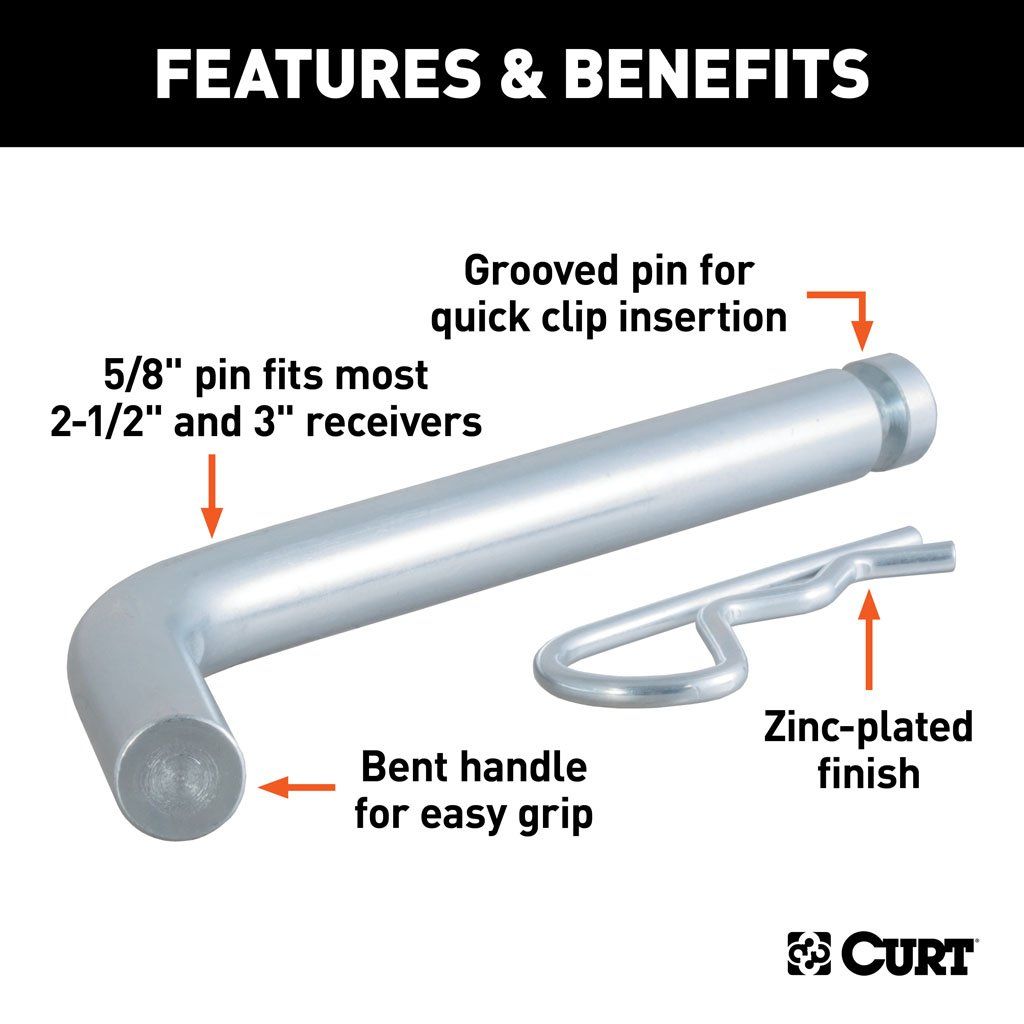 Pin, Heavy-Duty 5/8" Hitch Pin With Groove (2-1/2" OR 3" Receiver, Zinc, Packaged) #2150621506