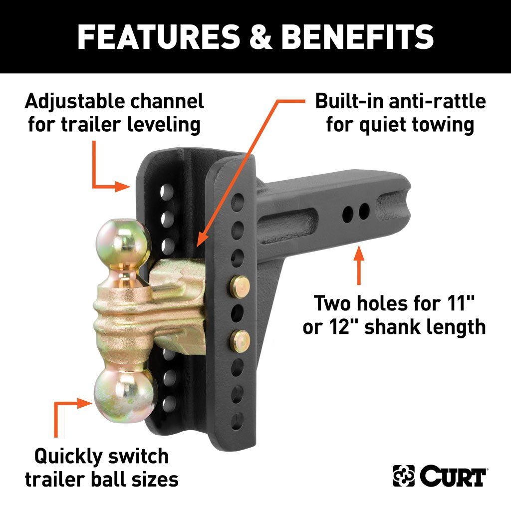 Ball Mount, Adjustable Channel Mount With Dual Ball(2-1/2" Shank, 20,000 LBS., 6" Drop) #45902