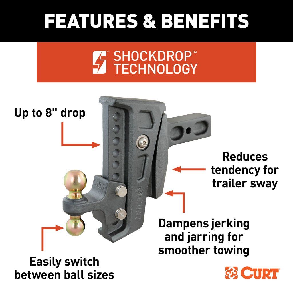Ball Mount, Rebellion XD Adjustable Cushion Hitch 2-1/2" Shank, 2",2-5/16" Balls (20K) #45955