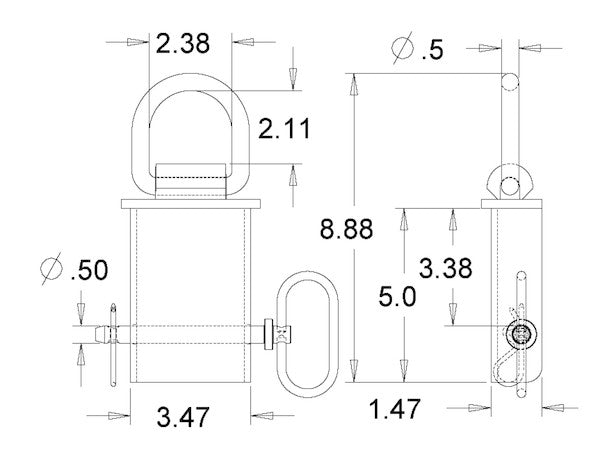 D-Ring, 1/2" Removable D-Ring #B38SP