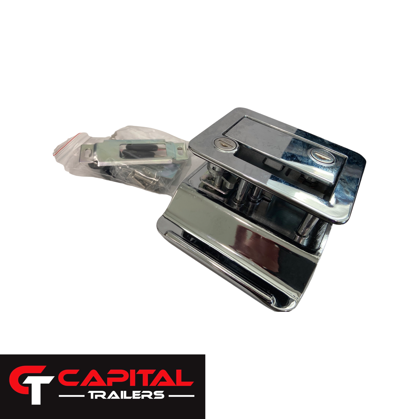 Lock/Handle, Chrome Plated RV Latch-Locking With Dead Bolt #33-43003