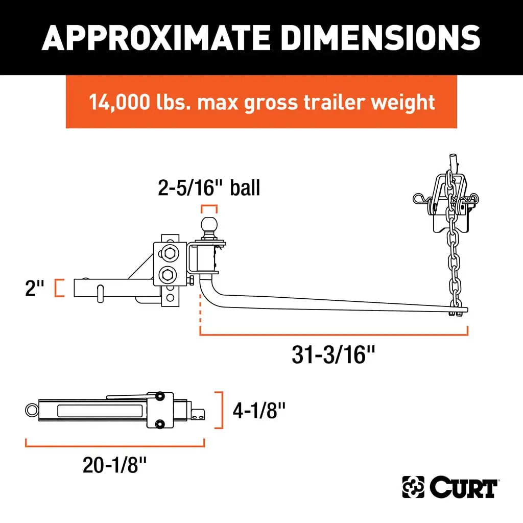 Round Bar Weight Distribution Hitch with Lubrication, Sway Control (10-14K) #17063