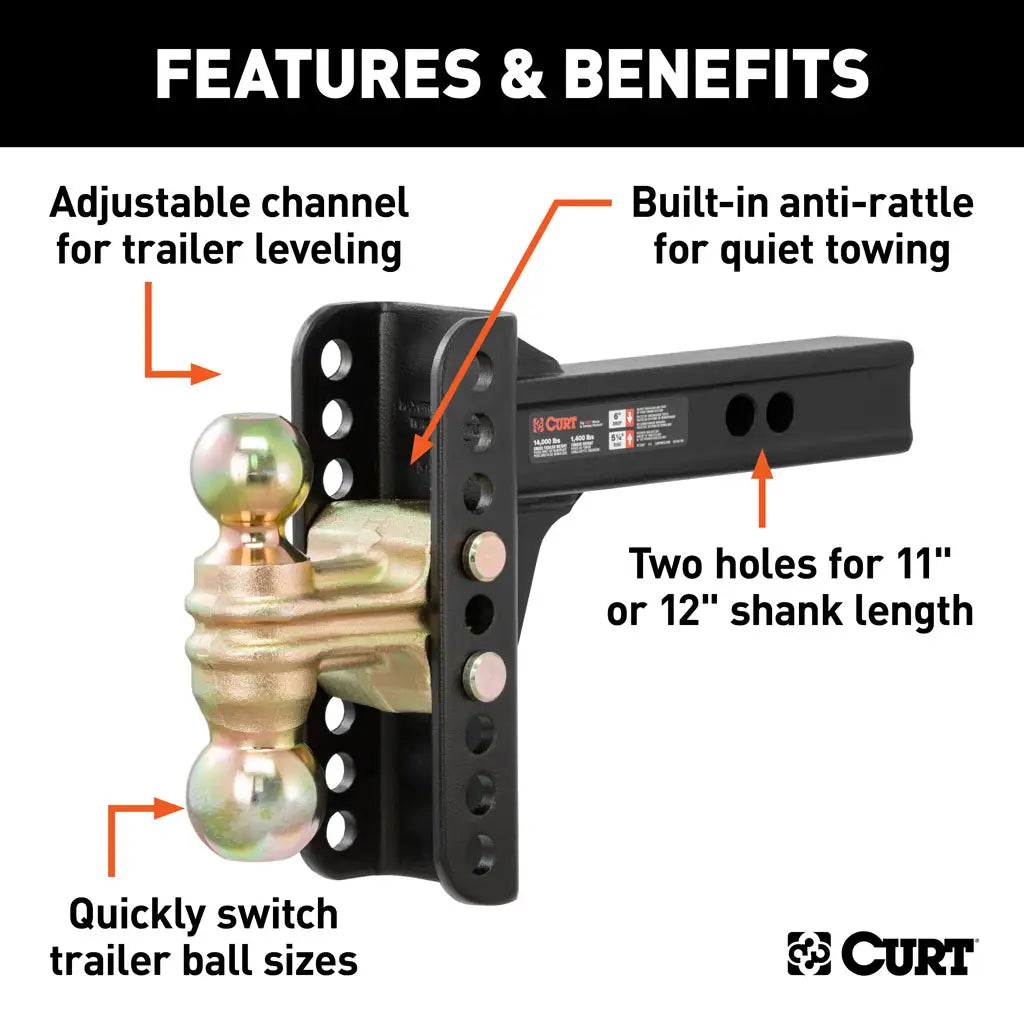 Adjustable Channel Mount with Dual Ball (2" Shank, 14,000 lbs., 6" Drop) #45900