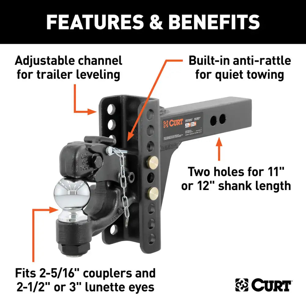 CHANNEL MOUNT WITH 2-5/16" BALL & PINTLE (2" SHANK, 13,000 LBS.) #45907