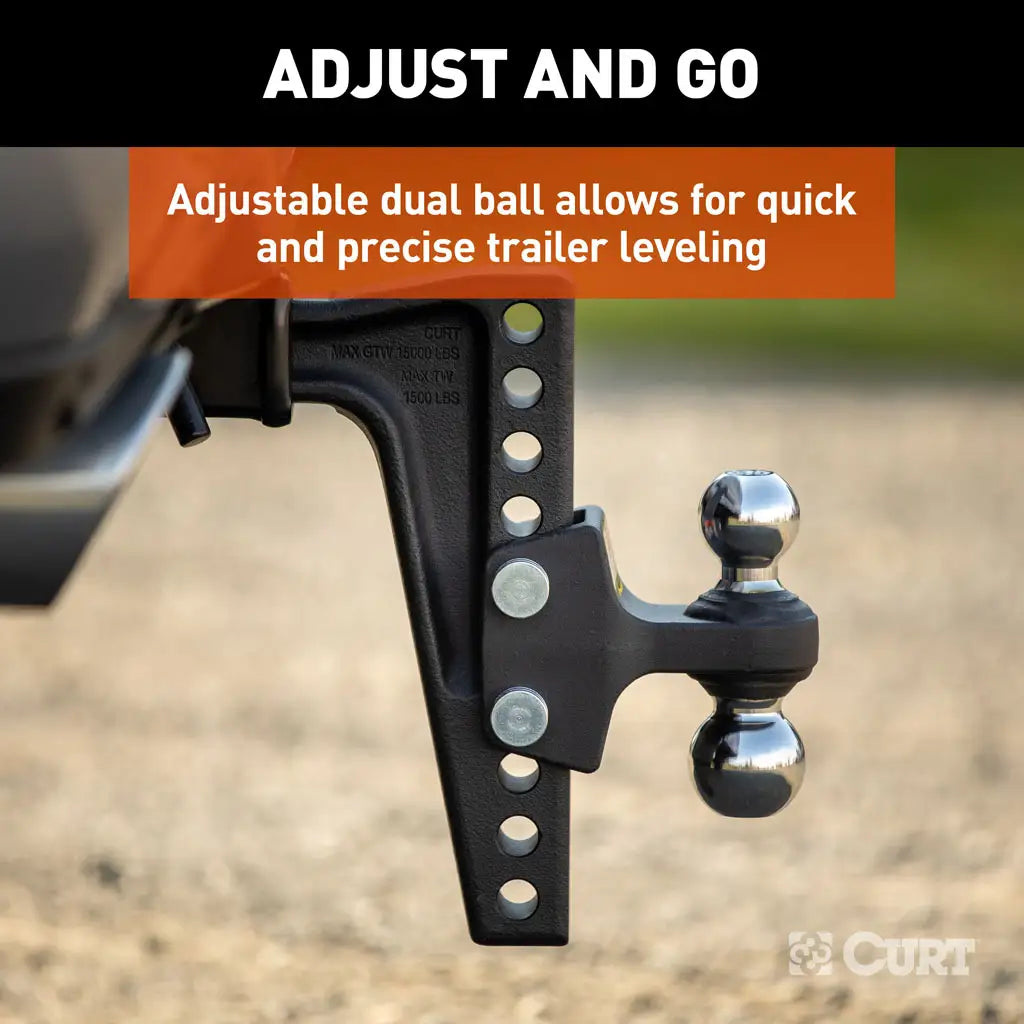 Deep-Drop Adjustable Trailer Hitch Ball Mount with Dual Ball, 2" Shank, 15K #45936