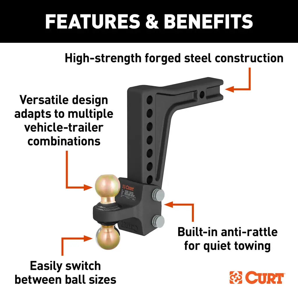 HD Deep-Drop Adjustable Hitch Ball Mount with Dual Ball, 2-1/2" Shank, 20K #45939