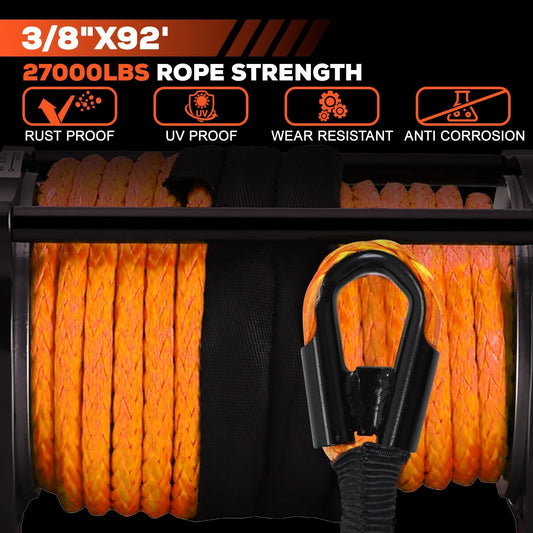 Synthetic Winch Rope Kit, 3/8" x92 ft 27000LBS Winch Cable Replace Kit