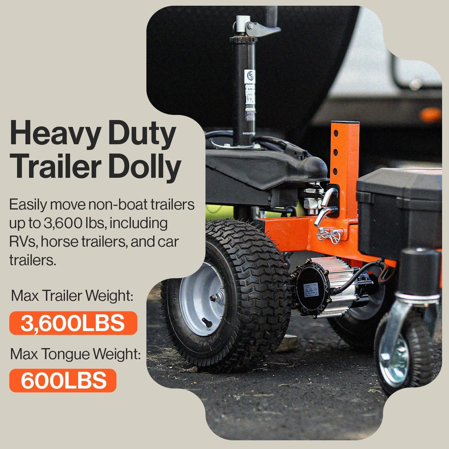SuperHandy Electric Trailer Dolly, 3600-lb Towing Capacity