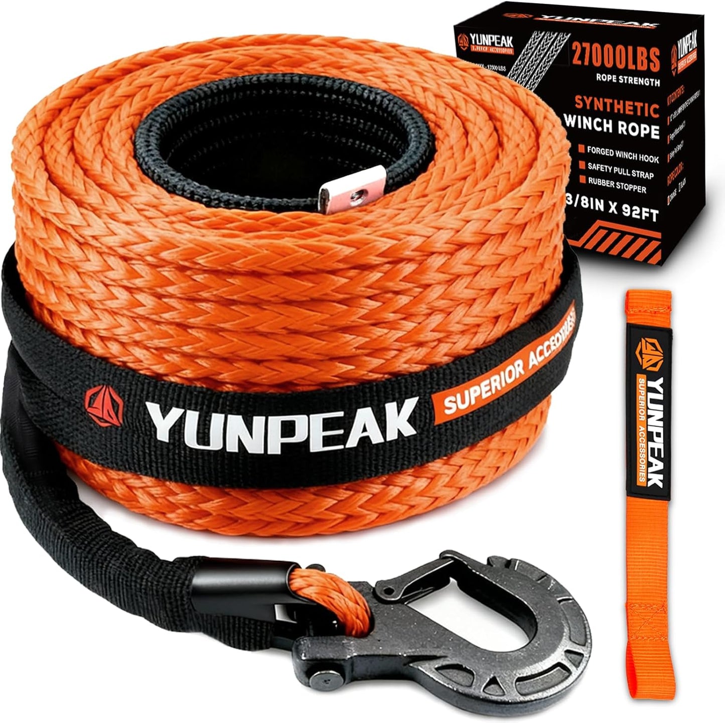 Synthetic Winch Rope Kit, 3/8" x92 ft 27000LBS Winch Cable Replace Kit