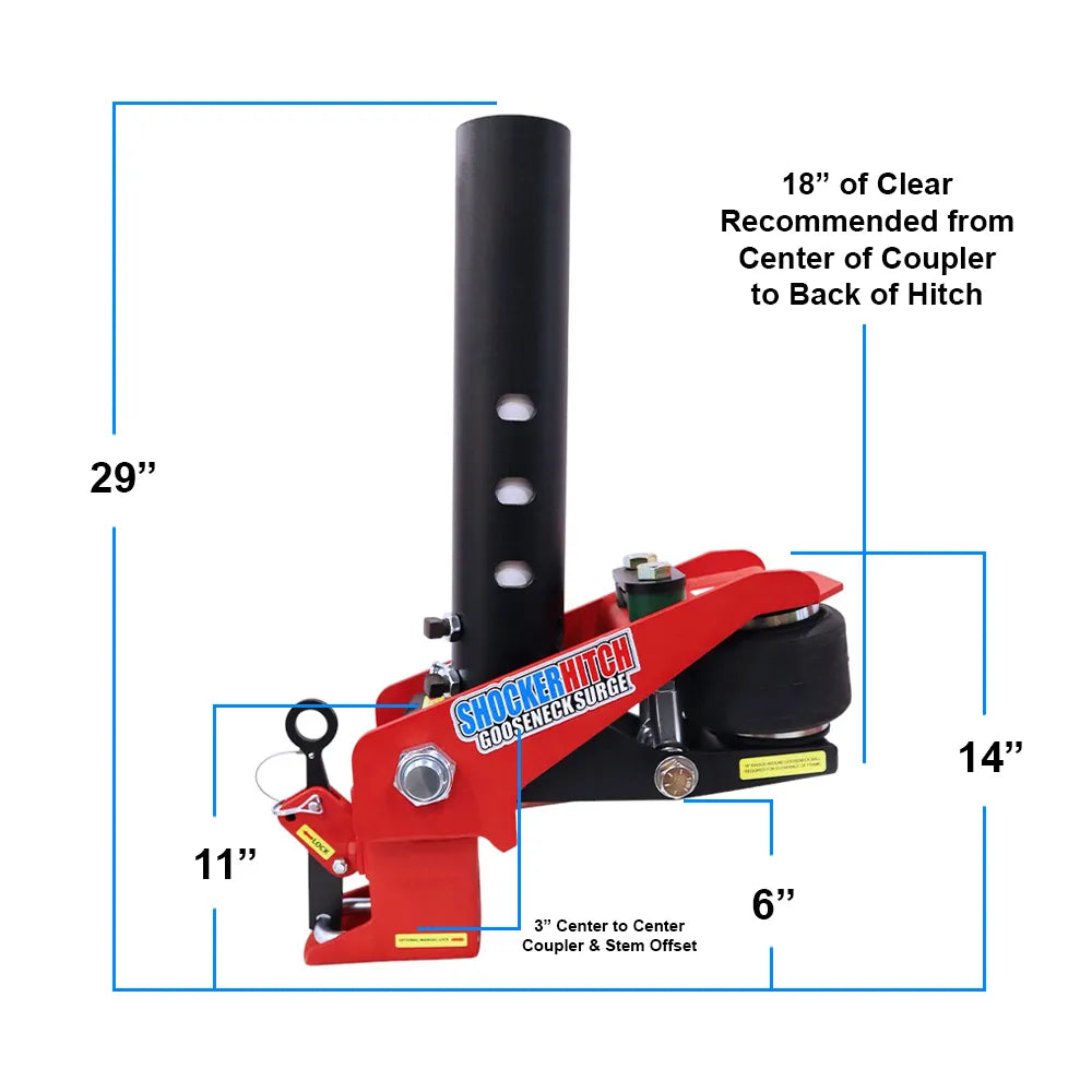 Shocker 30K Longbox Gooseneck Surge Air Hitch & Shift Lock Coupler for 2-5/16″ Ball